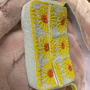 Beaded Floral Women's Bag - Yellow and White
